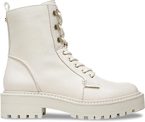 Sam Edelman Lue Ivory Chunky Block Heel Rounded Toe Lace Up Ankle Combat Boots