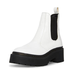 Steve Madden Manzo White Patent Pull On Rounded Close Toe Classic Chelsea Boot