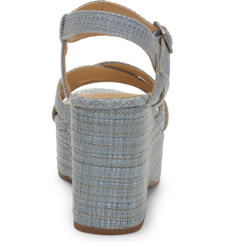 Lucky Brand Carlisha Lead Grey Raffia Sculpted Platform Wedge Ankle Strap Sandal