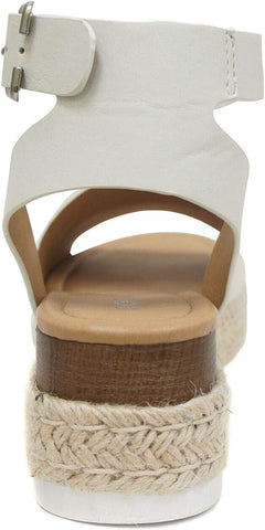 Soda Topic Off-White Espadrille Ankle Strap Studded Platform Wedge Sandals