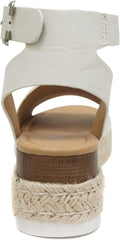 Soda Topic Off-White Espadrille Ankle Strap Studded Platform Wedge Sandals
