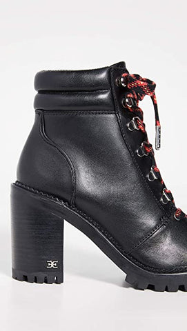 Sam Edelman Sade Black Block Heeled Closed Toe Lace Up Ankle Combat Boots