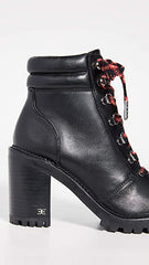 Sam Edelman Sade Black Block Heeled Closed Toe Lace Up Ankle Combat Boots