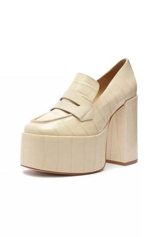 Schutz Viola Egg Shell Crocodile-Embossed Block High-Heeled Platforms Pumps