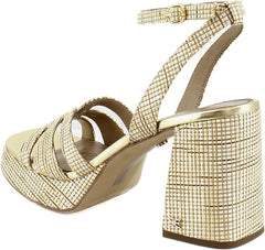Sam Edelman Reese Sand Dune Multi Open Toe Beaded Ankle Strap Block Heel Sandals
