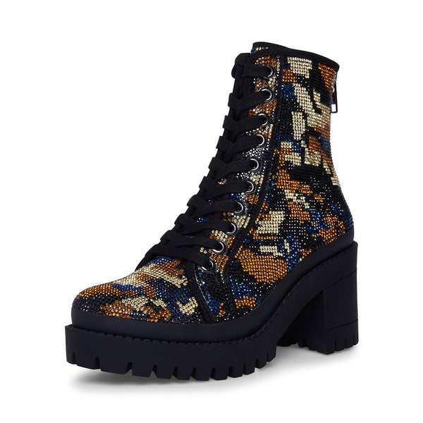 Steve Madden Pass Camo Multi  Rhinestone Loce Sole Lace Up Hiker Combat Boots