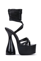 Cape Robbin JULEE Black Super High Heel Platform Strappy Cone Heeled Sandal Pump