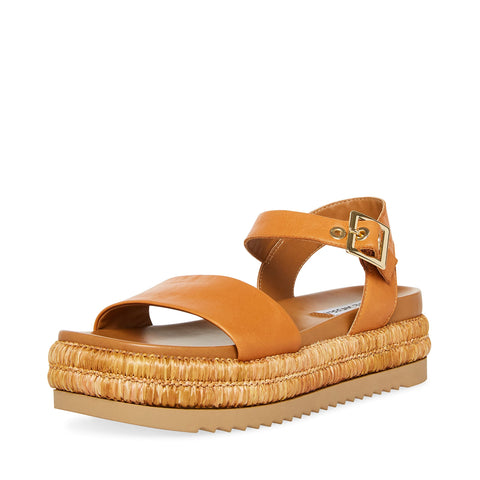 Steve Madden Malden Cognac Leather Fashion Ankle Strap Platform Wedge Sandals