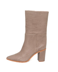 Schutz Women's Halston Goat Brown Mid Calf Pointy Toe Mid Calf Block Heel Bootie