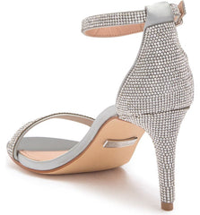Lauren Lorraine Sondra Silver Embellished Strap Ankle Strap Stiletto Heel Sandal