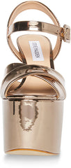 Steve Madden Vaida Gold Patent Ankle Strap Rounded Open Toe Platform Sandals