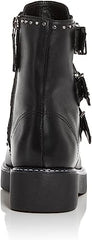 Schutz Caligas Black Studded Buckled Straps Side Zipper Round Toe Combat Boots