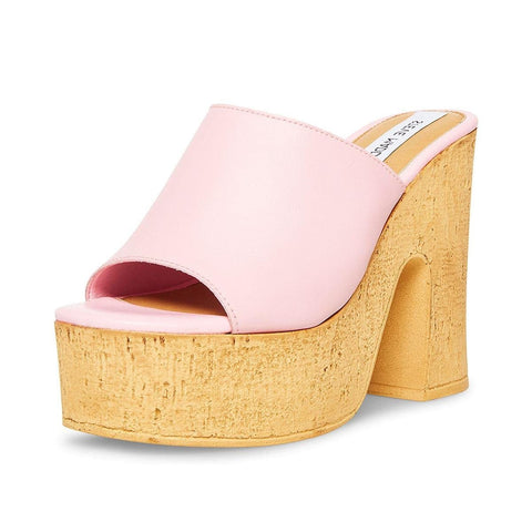 Steve Madden Mardi Heeled Sandal Pink Leather Open Toe Retro Platform Mules