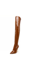 Steve Madden Vivee Cognac Patent Pointed Toe Stiletto Heel Over The Knee Boots