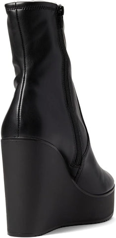 Steve Madden Witness Black Chunky Wedge Platform Round Toe Fashion Ankle Boots