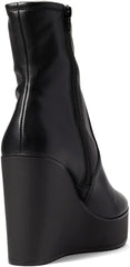 Steve Madden Witness Black Chunky Wedge Platform Round Toe Fashion Ankle Boots