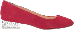 Betsey Johnson Frida Ballet Flat Red Suede Round Toe Block Rhinestone Heel Pump