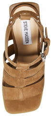 Steve Madden Tribeca Chestnut Suede Ankle Strap Squared Open Toe Heeled Sandal
