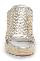 Cecelia New York Frisbee Platform Silver Mesh Slip On Open Toe Heel Wedge Sandal