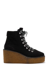 Cecelia New York HELGA Black Leather Hiker Lace up Wedge Platform Ankle Booties