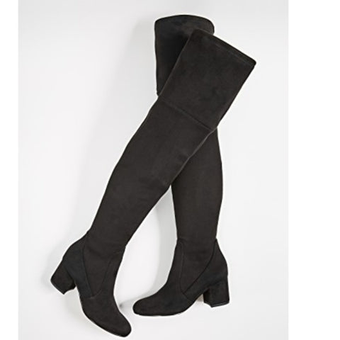 Sam Edelman Varona Black Suede Over the Knee Block Heel Thigh High Fitted Boots (9.5, Black)