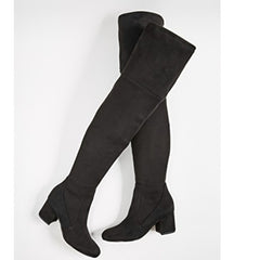 Sam Edelman Varona Black Suede Over the Knee Block Heel Thigh High Fitted Boots (9.5, Black)