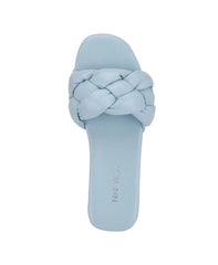 Nine West Lula 3 Light Blue Faux Leather Open Rounded Toe Slide Braided Sandals