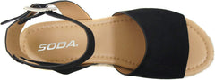 Soda Topics Black Nubuck Espadrille Ankle Strap Studded Platform Sandals