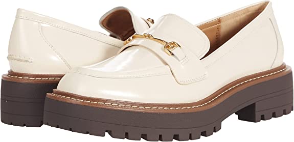 Sam Edelman Laurs Ivory Rounded Toe Slip On Chunky Heel Leather Loafers