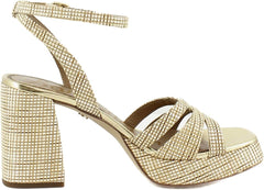 Sam Edelman Reese Sand Dune Multi Open Toe Beaded Ankle Strap Block Heel Sandals