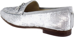 Sam Edelman Loraine Matte Silver Sequin Chain Detailed Slip On Flat Vamp Loafers