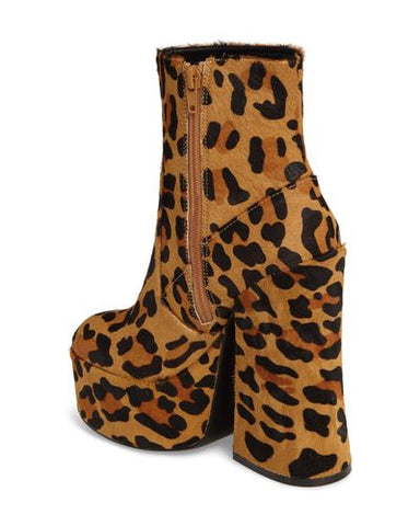 Shellys London Rogue Leopard Cheetah Pony Hair Chunky heel Retro Platform Bootie