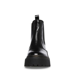 Steve Madden Manzo Black Patent Pull On Rounded Close Toe Classic Chelsea Boots