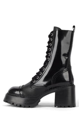 Jeffrey Campbell Locust Black Box Leather Lace Up Chunky Moto Combat Boots Boot