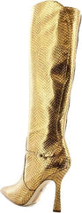 Sam Edelman Elia Medallion Gold Snake Pointed Toe Stiletto Heeled Tall Boots