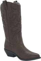 Soda Reno Dark Tan Western Cowboy Pointed Toe Knee High Pull On Western Boots