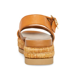 Steve Madden Malden Cognac Leather Fashion Ankle Strap Platform Wedge Sandals