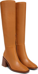 Sam Edelman Wade Caramel Leather Stacked Heel Square Toe Knee High Fashion Boots
