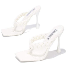 Cape Robbin TIBI White Thong Flip Flop Mules Open Toe High Heel Pumps Sandals