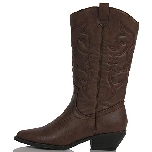 Soda Reno Women Western Cowboy Pointed Toe Knee High Pull On Tabs Boots