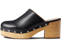 Steve Madden Brooklyn-1 Black Leather Rounded Toe Pyramid Detailed Heeled Sandal