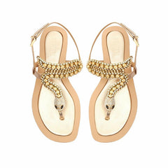 Schutz Shantie Gold Metallic Snake Slingback Ankle Strap Open Toe Flats Sandals