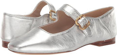 Sam Edelman Michaela Silver Leather Mary Jane Buckled Ankle Strap Square Toe Flats