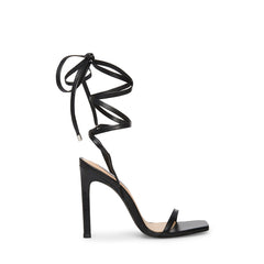 Steve Madden Uplift Black Leather Tie Up Square Toe Ankle Wrap Dress Sandal