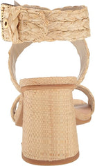 Dolce Vita Paytin Lt Natural Raffia Ankle Strap Squared Toe Block Heeled Sandals