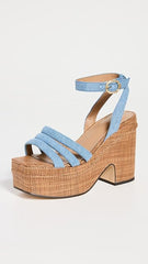 Sam Edelman Tibby Montrose Blue Ankle Strap Square Open Toe Block Heeled Sandals