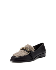 Vince Camuto Breenan Black/Taupe Slip On Squared Close Toe Chain Detailed Loafer