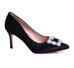 Lauren Lorraine Carolyn Big Jewel Embellished Pointed Toe Low Heel Formal Pumps
