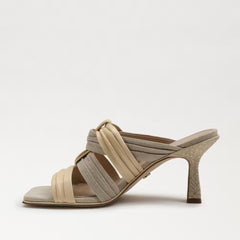Sam Edelman Karsten Ivory Leather Squared Toe Kitten Heel Strappy Fashion Mules