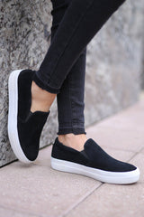 Soda Hike Black Suede Slip On While Fashion Platform Casual Tennis Sneakers